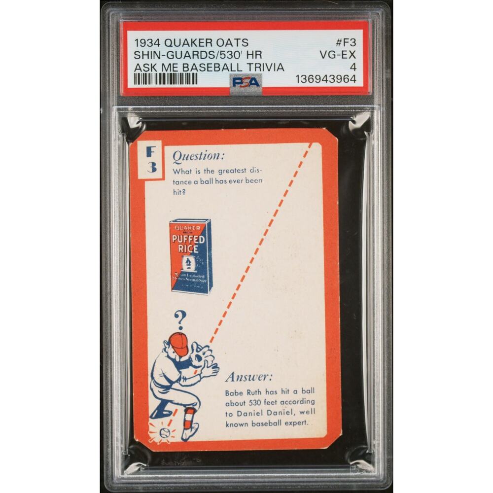 1934 Quaker Oats Babe Ruth PSA 4 New York Yankees 530 Foot HR, Ask Me Baseball